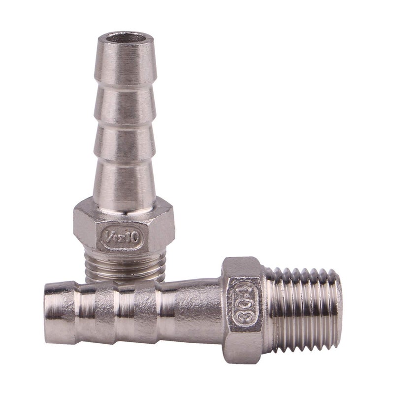 DERNORD Stainless Steel 3/8"" Hose Barb x 1/4"" NPT Male - Home Brew Pipe Fitting Pack of 2 - Image 2